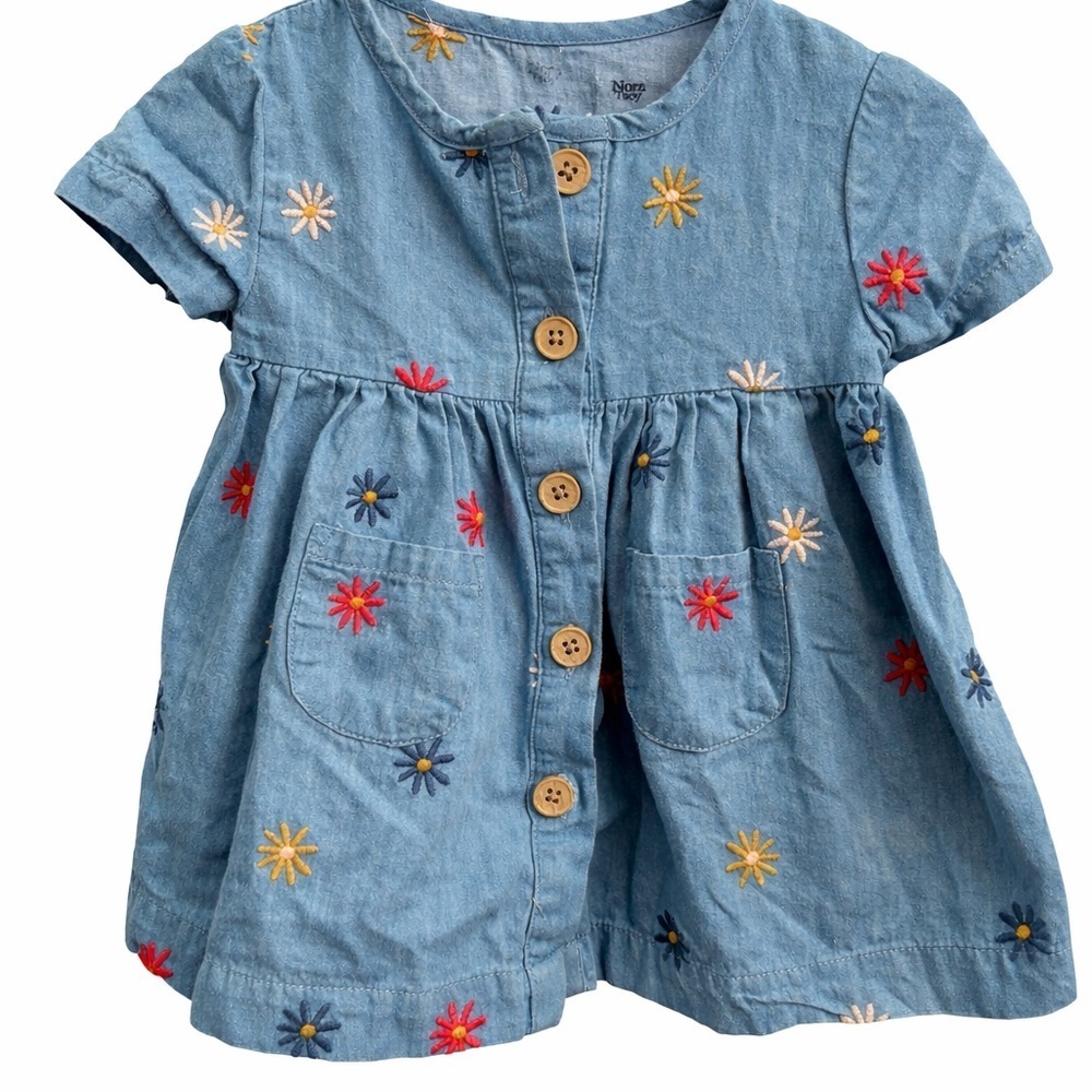 Embroidered Chambray Floral Dress 6-12M 🌼 Boho Cottagecore